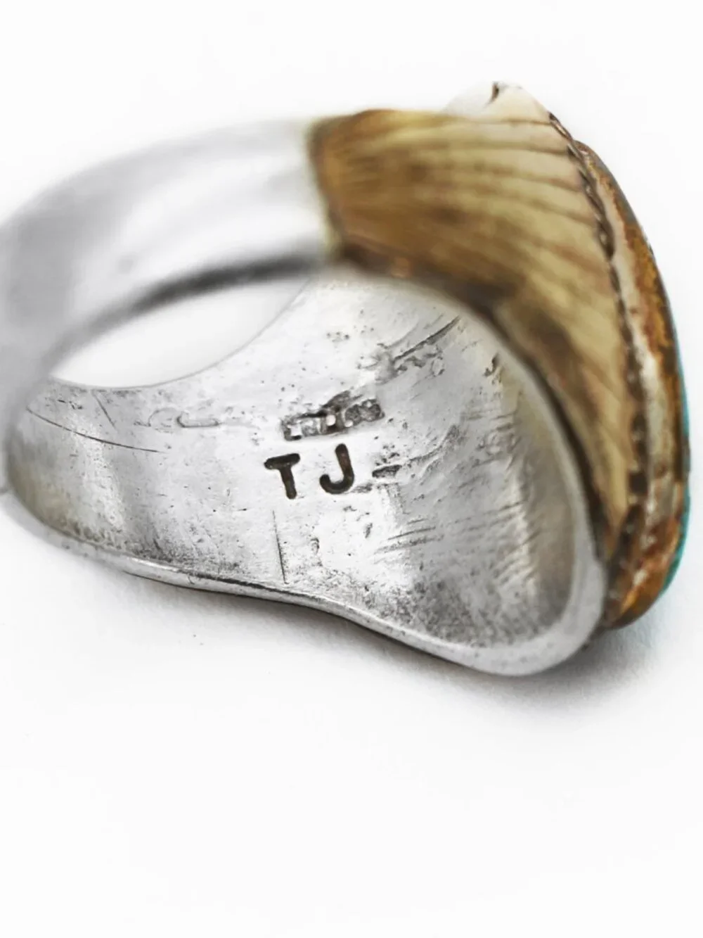 Native American Vintage Gold Sterling Silver Tommy Jackson Turquoise Ring